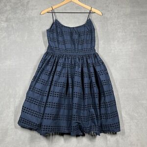 J.Crew Eyelet Fit & Flare‎ Dress Navy Cotton Size 2 Spaghetti Strap Lined